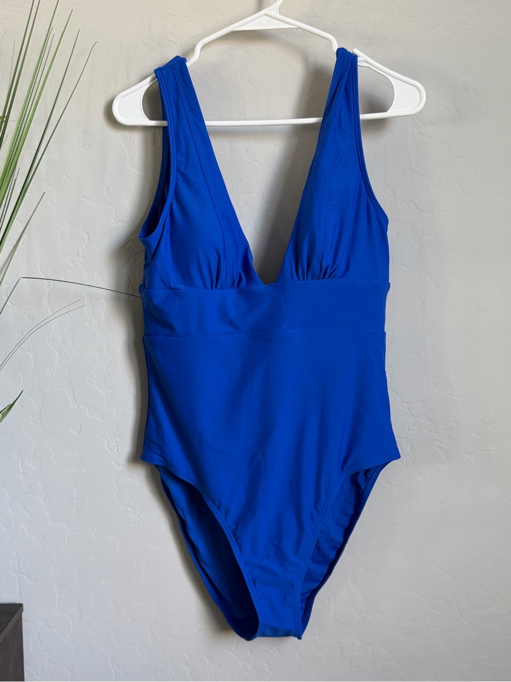 Quince Blue Deep V One Piece Swimsuit Wide Strap NWT Size L